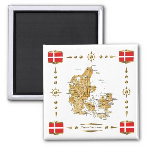 Denmark Map  Flags Magnet