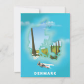 Denmark map illustrated travel poster. (Front)