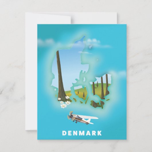 Denmark map illustrated travel poster. (Front)