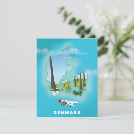 Denmark map illustrated travel poster. (Standing Front)