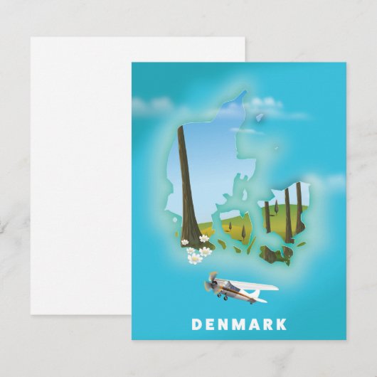 Denmark map illustrated travel poster. (Front/Back)