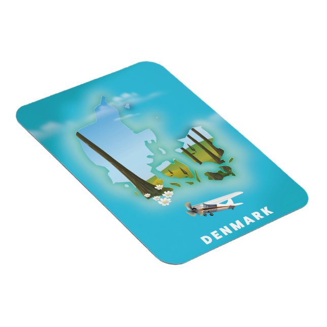 Denmark map illustrated travel poster. magnet (Right Side)