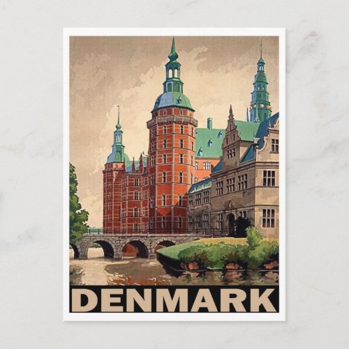 Denmark medieval castle on the river vintage postcard