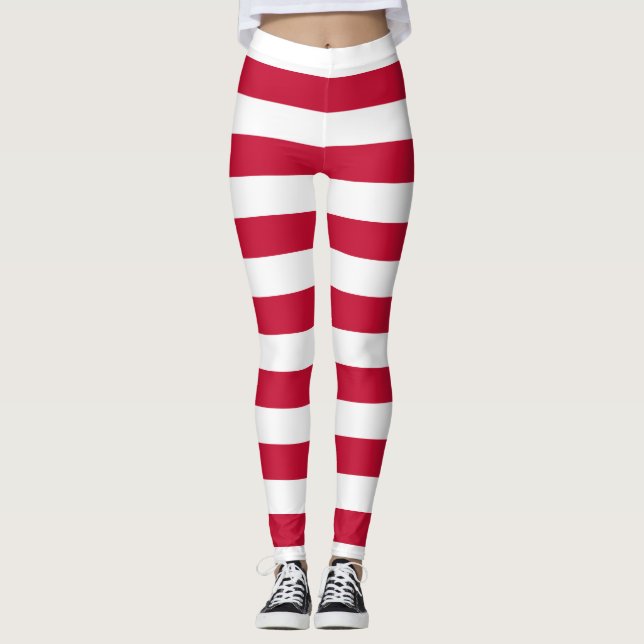 Denmark National Flag Colors Horizontal Striped Leggings (Front)