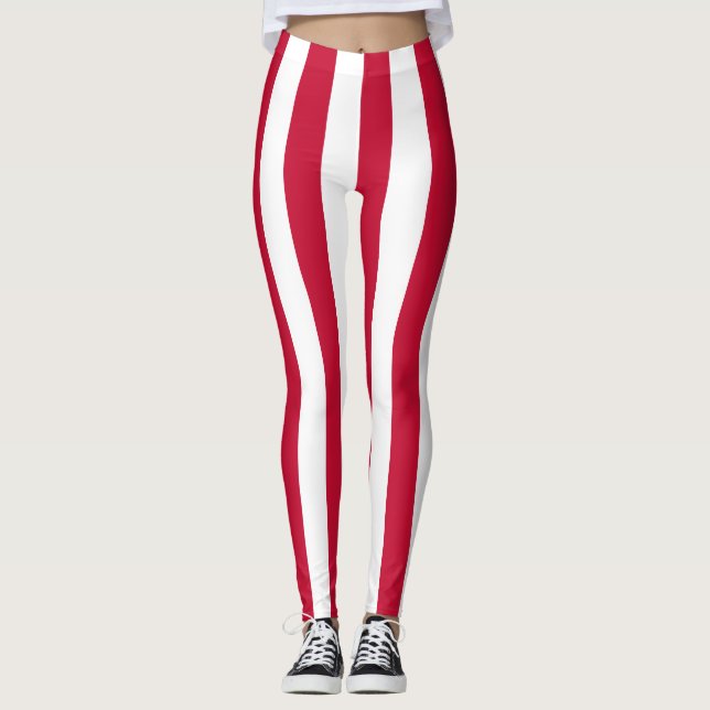 Denmark National Flag Colors Vertical Striped Leggings (Front)
