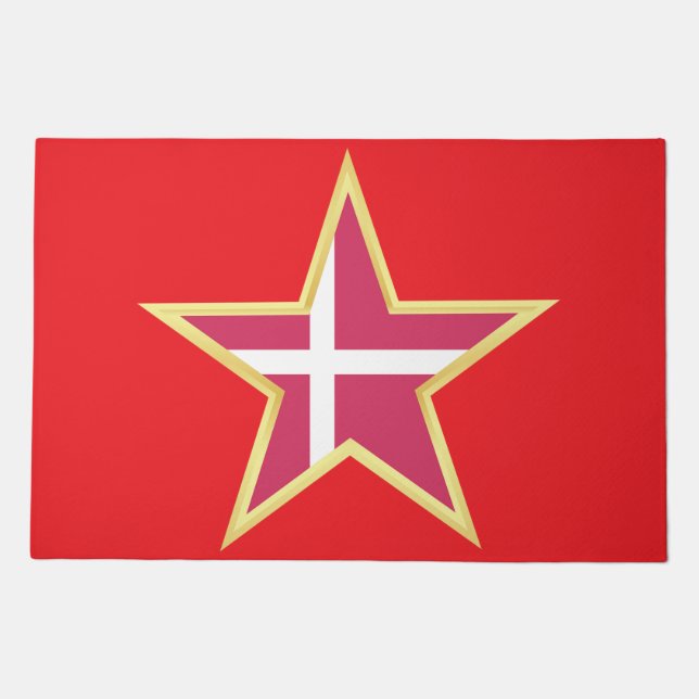 Denmark National Flag Star Shape Doormat (Front)