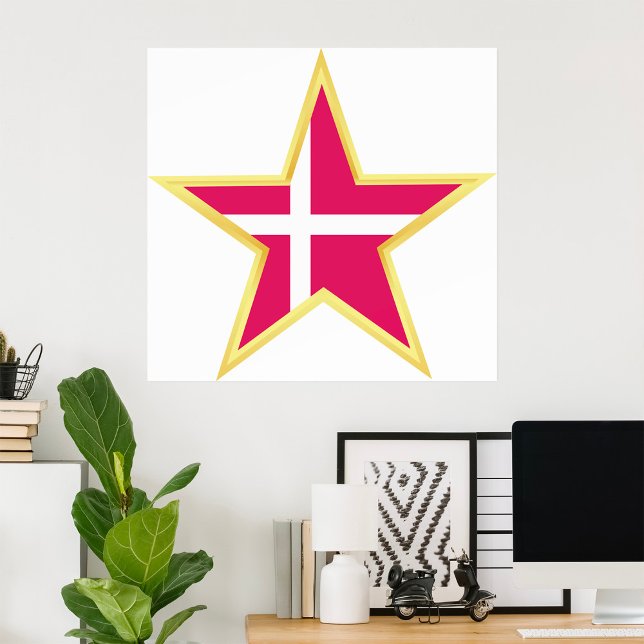 Denmark National Flag Star Shape Poster (Creator Uploaded)