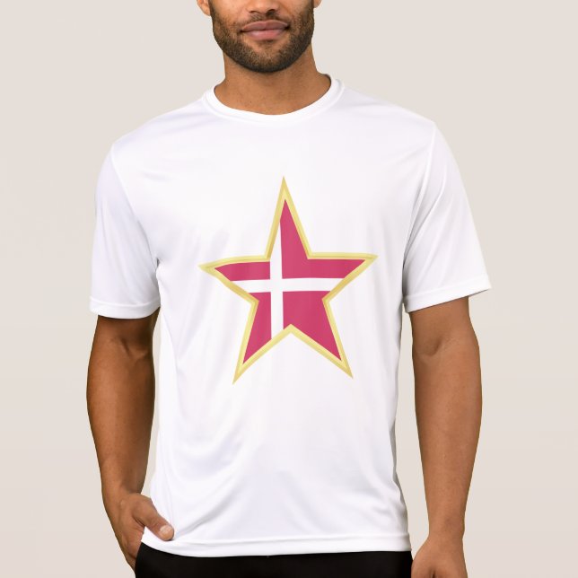 Denmark National Flag Star Shape T-Shirt (Front)