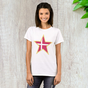 Denmark National Flag Star Shape T-Shirt