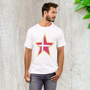 Denmark National Flag Star Shape T-Shirt