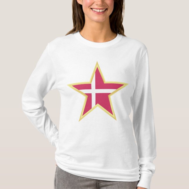 Denmark National Flag Star Shape T-Shirt (Front)