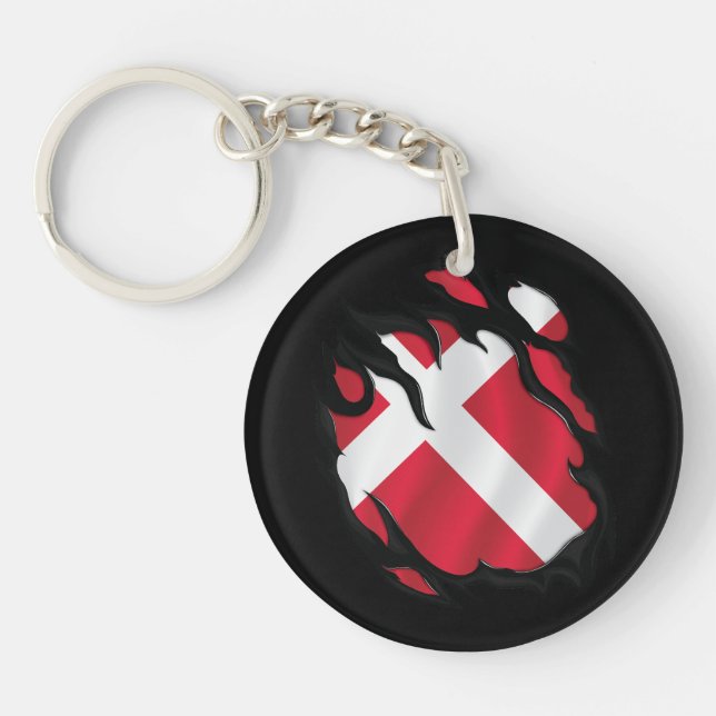 Denmark Ripped Flag Keychain (Front)