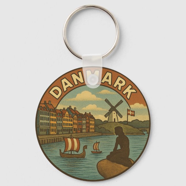 Denmark Travel Vintage Keychain (Front)