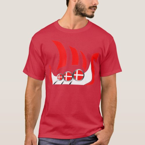 Denmark Viking Ship Danish Flag Dragon Boat T_Shirt