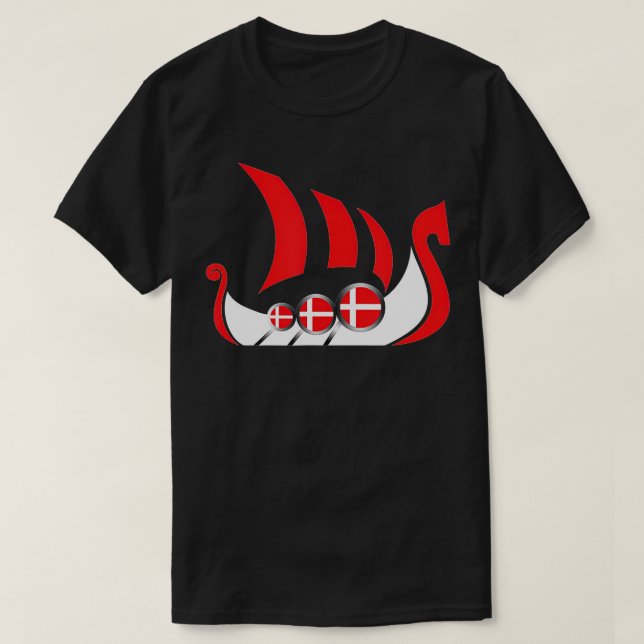 Denmark Viking Ship Danish Flag Dragon Boat  T-Shirt (Design Front)