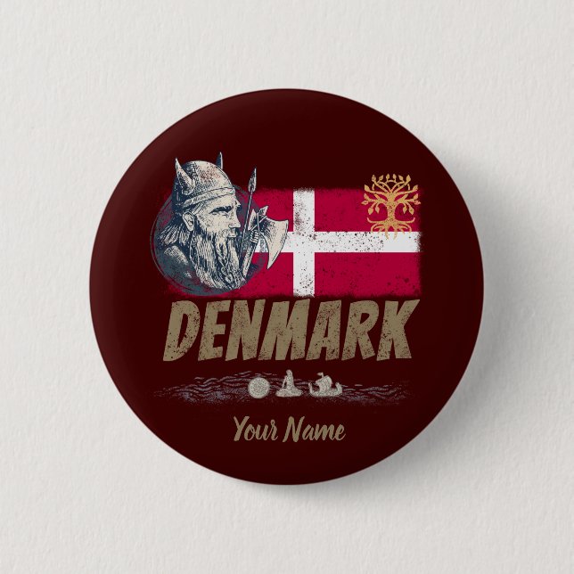Denmark vintage flag viking and ship souvenir button (Front)