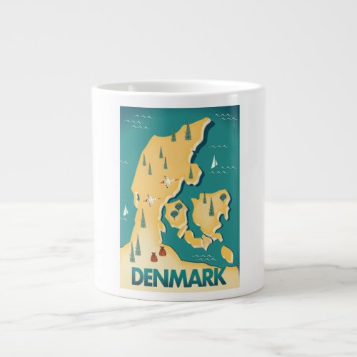 Denmark Vintage style map travel poster Giant Coffee Mug