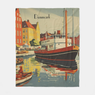 Denmark Vintage Travel Poster customizable Fleece Blanket