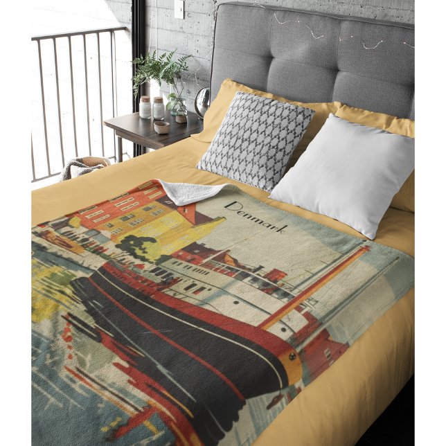 Denmark Vintage Travel Poster customizable Fleece Blanket (Creator Uploaded)