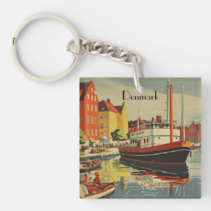 Denmark Vintage Travel Poster customizable Keychain