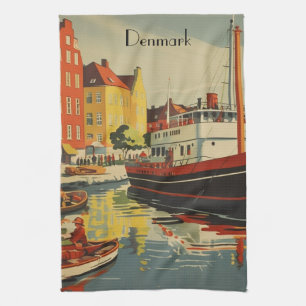 Denmark Vintage Travel Poster customizable Kitchen Towel