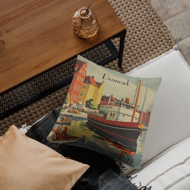 Denmark Vintage Travel Poster  Throw Pillow (Creator Uploaded)