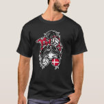 Denmark Volleyball   Messy Bun Hair Girl Danish Fl T-Shirt