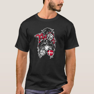 Denmark Volleyball  Messy Bun Hair Girl Danish Fla T-Shirt