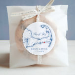 Dennis Port Cape Cod Map Thank You Wedding Favor Classic Round Sticker<br><div class="desc">These Dennis Port MA map sticker seals are perfect for wedding cookie packaging,  favor bags,  envelopes or welcome gifts for your wedding at Pelham House,  The Sea View,  or The Corsair on Cape Cod. Move the heart by clicking "Edit Using design tool" under "Personalize".</div>