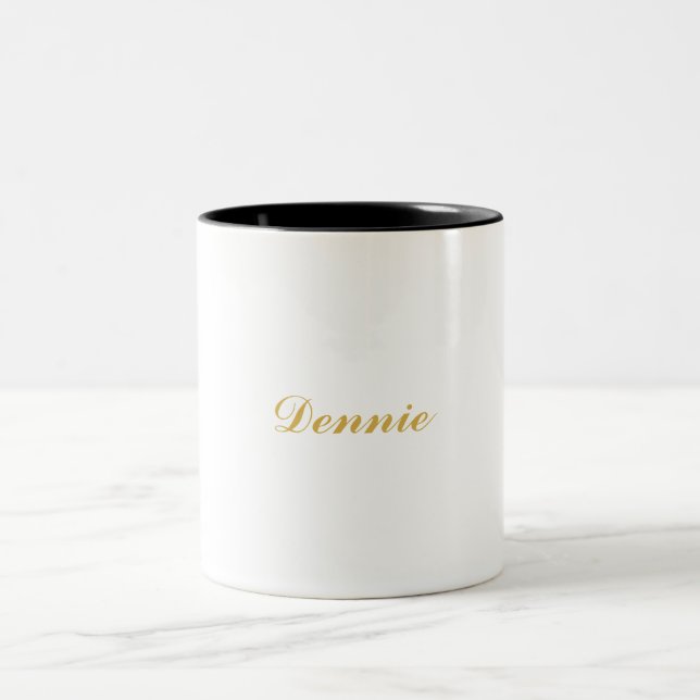 Dennis Typography Gold Script Personalized Gift Two-Tone Coffee Mug (Center)