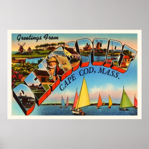 Dennisport Cape Cod Massachusetts MA Old Travel Poster