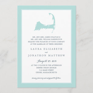 Dennist Cape Cod Map Seaglass Green   Wedding Invitation