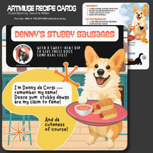 DENNY'S STUBBY SAUSAGES Corgi Art Muse Recipe card