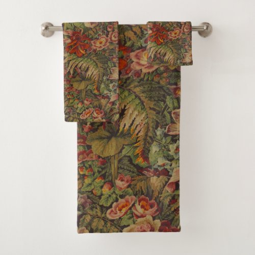 Dense Colorful Vintage Floral Print Bath Towel Set