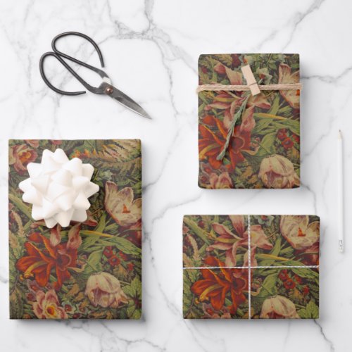 Dense Colorful Vintage Floral Print Wrapping Paper Sheets