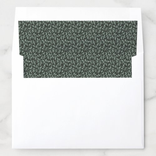 Dense Foliage Botanical Leaf Rustic Sage on Black Envelope Liner