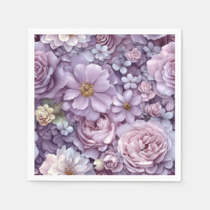 Dense Pastel Pink and Purple Botanical Art Napkins