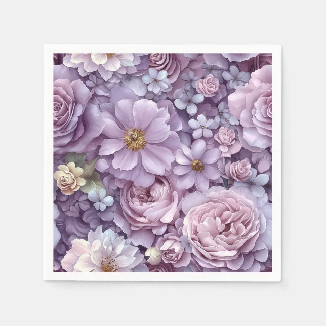 Dense Pastel Pink and Purple Botanical Art Napkins (Front)