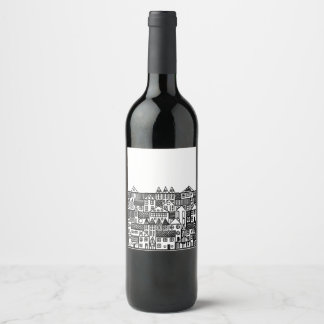 Densely populated streets of the old city. wine label