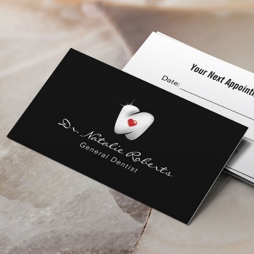 Dental 3D Heart Tooth Logo Professional Dentist Appointment Card