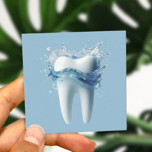 Dental 3D Tooth & Water Elegant Dentist Square Business Card