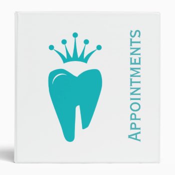 Dental Appointment Book Cute Crown Tooth Logo Blue 3 Ring Binder by DentalBusinessCards at Zazzle