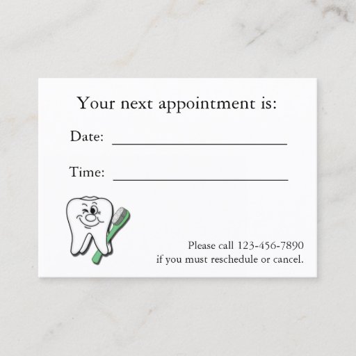 Customizable Dental Appointment Card Business Card Template