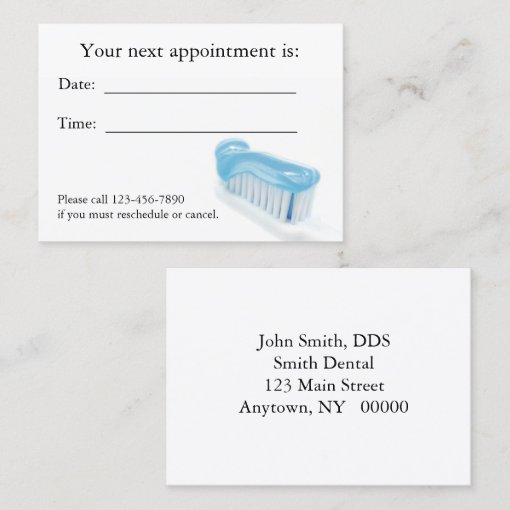 Dental Appointment Card Zazzle