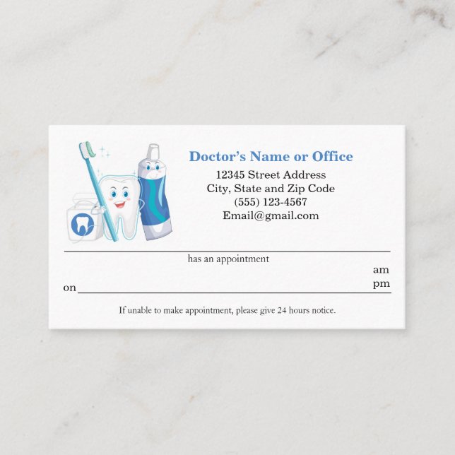 Dental Appointment Reminder  Business Card (Front)