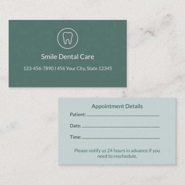 Dental Appointment Reminder Cards for Clinics (Front/Back)