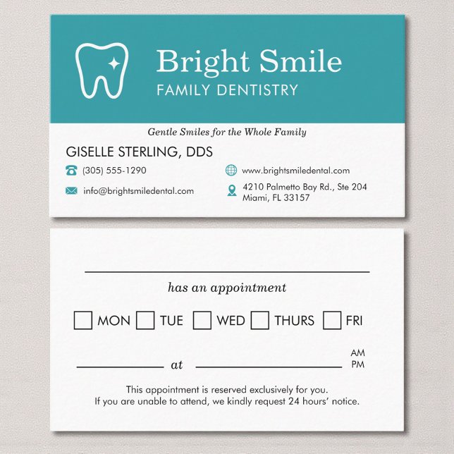 Dental Appointment Reminder Tooth Logo Business Card (Creator Uploaded)