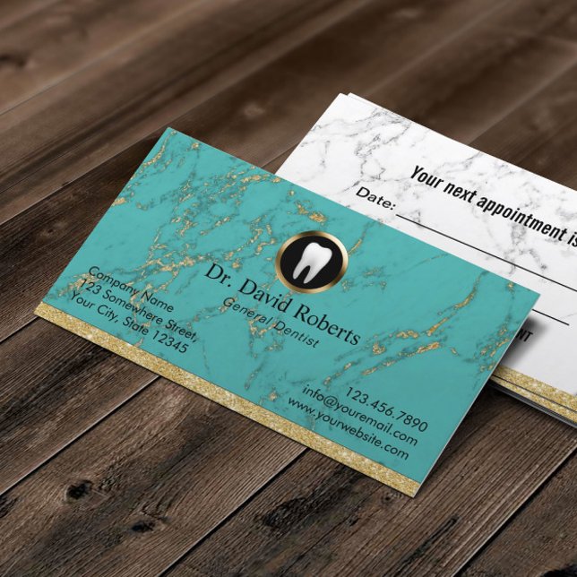 Dental Appointment Trendy Turquoise Marble Dentist Card (Creator Uploaded)