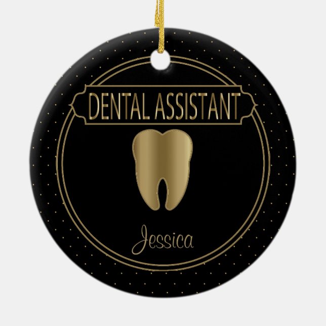 Dental 🦷 Assistant - Black and Gold Ceramic Ornament (Back)