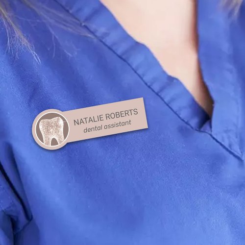 Dental Assistant Blush Rose Gold Tooth Dentist  Name Tag
